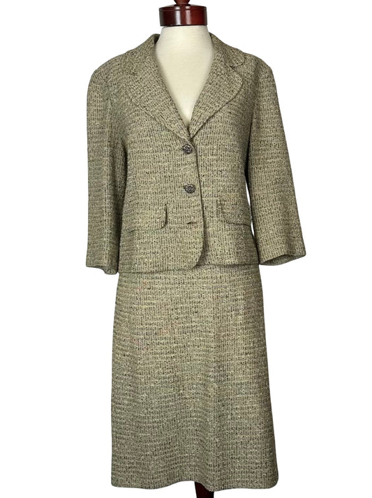 ST JOHN COLLECTION TAN TWEED SKIRT SUIT SZ 14 & 16