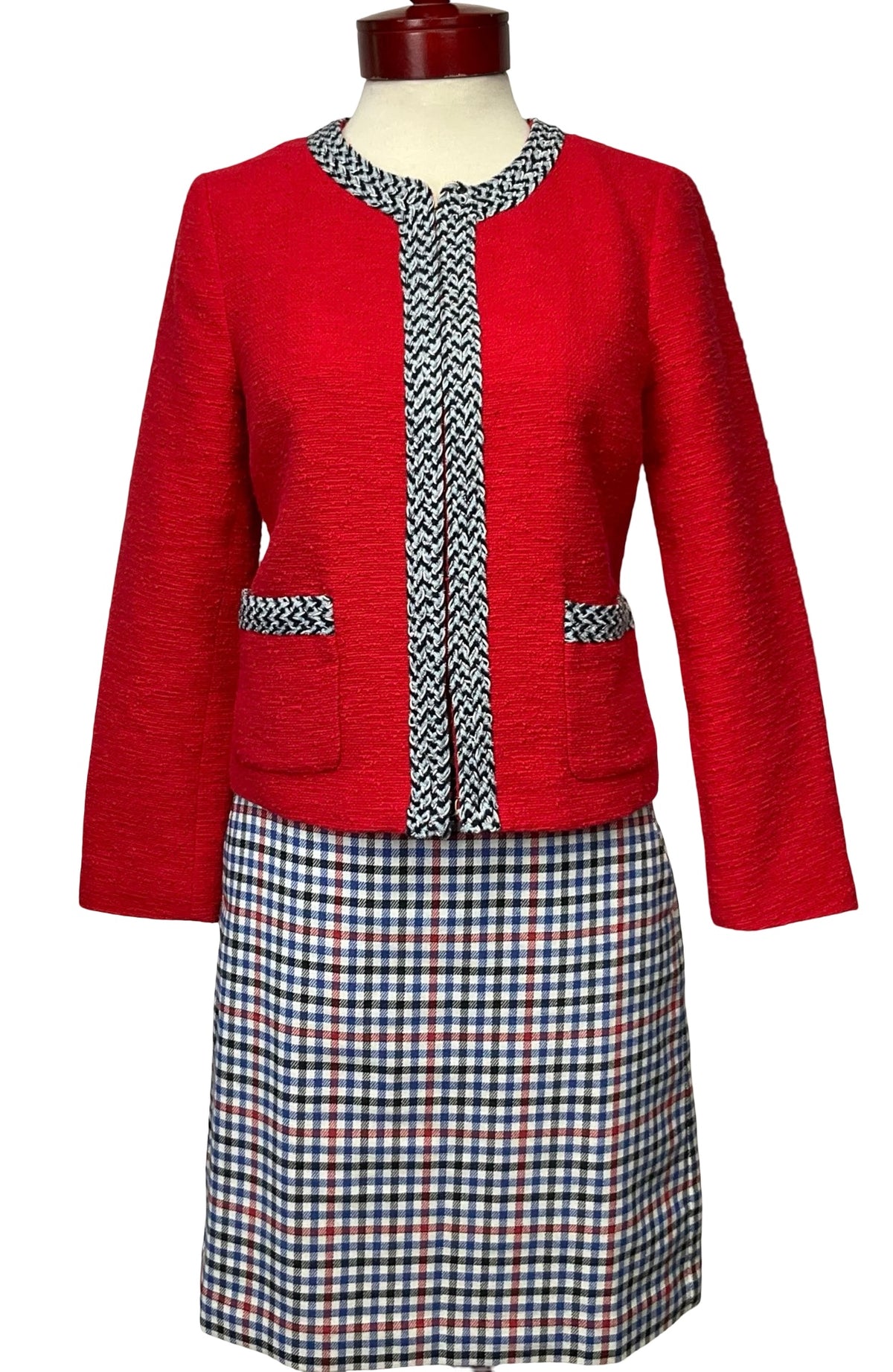 TALBOTS RED BLUE SKIRT SUIT SZ 4 & 8