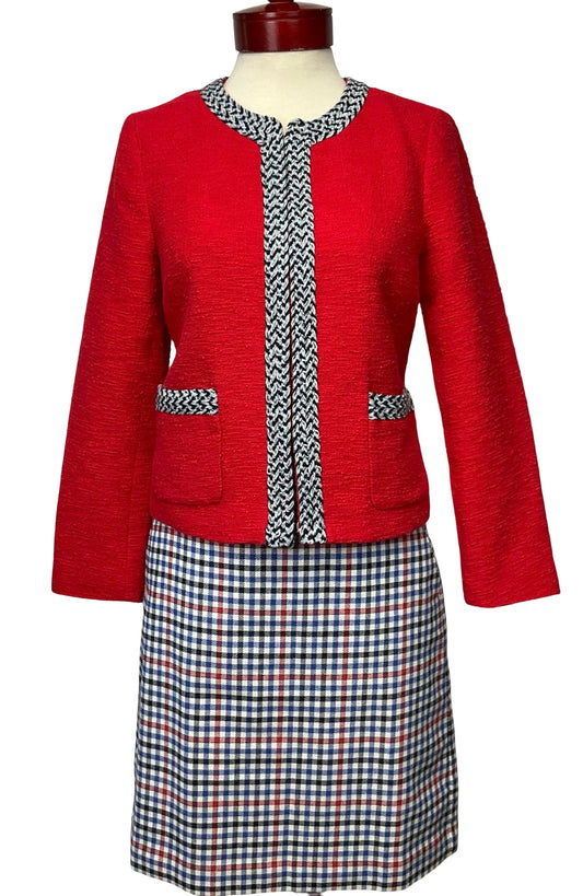 TALBOTS RED BLUE SKIRT SUIT SZ 4 & 8