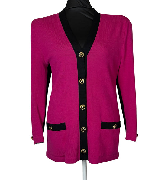 ST JOHN COLLECTION PINK AND BLACK LONG KNIT CARDIGAN SZ 8