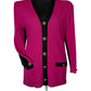 ST JOHN COLLECTION PINK AND BLACK LONG KNIT CARDIGAN SZ 8