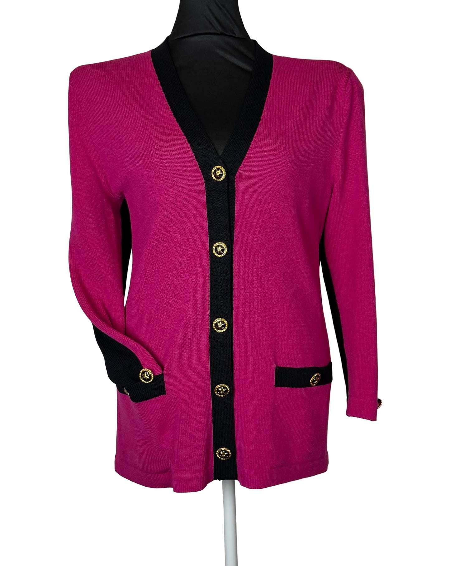 ST JOHN COLLECTION PINK AND BLACK LONG KNIT CARDIGAN SZ 8