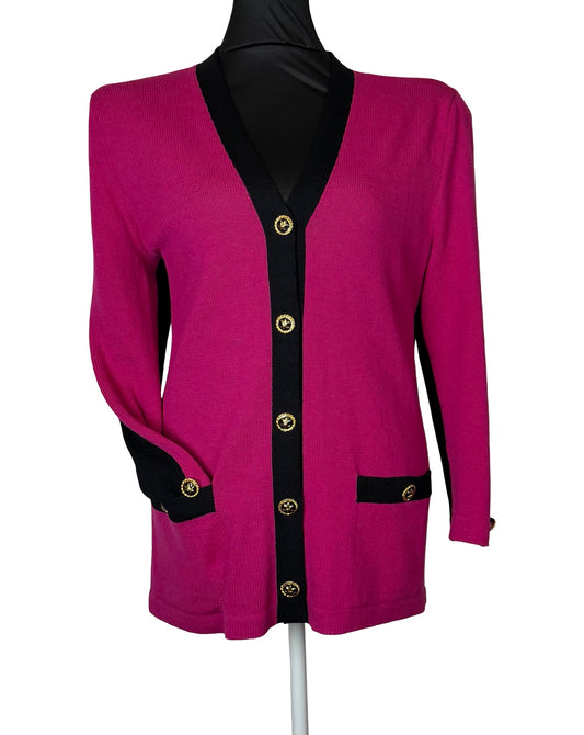 ST JOHN COLLECTION PINK AND BLACK LONG KNIT CARDIGAN SZ 8