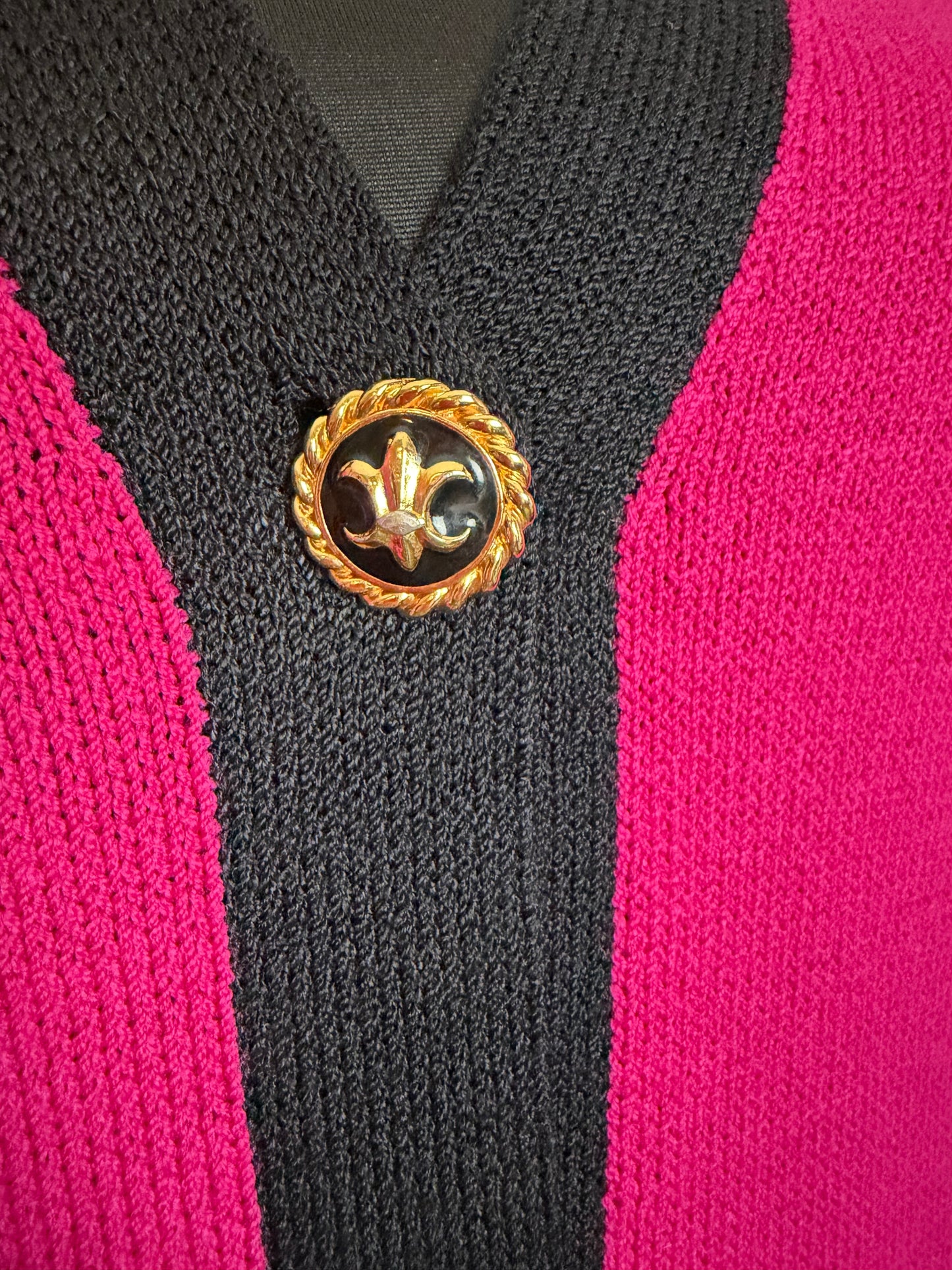ST JOHN COLLECTION PINK AND BLACK LONG KNIT CARDIGAN SZ 8