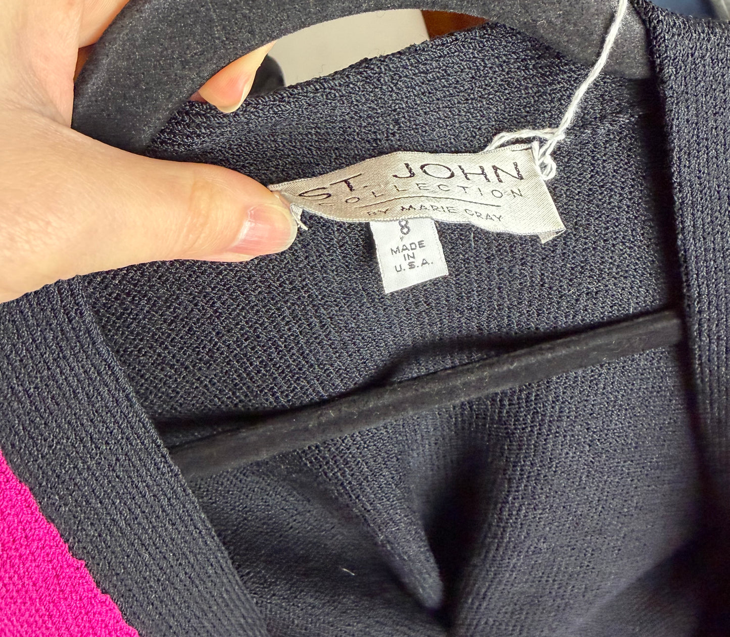 ST JOHN COLLECTION PINK AND BLACK LONG KNIT CARDIGAN SZ 8