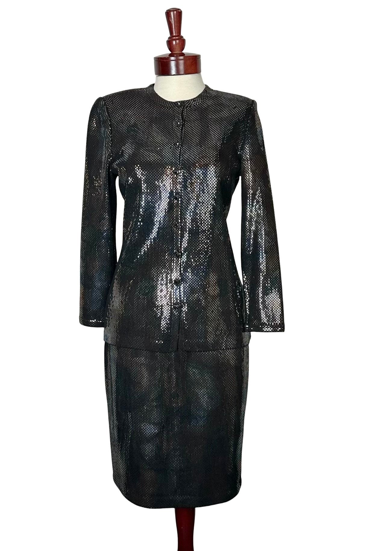 ST JOHN COUTURE BLACK RAINBOW PAILETTES SZ 4
