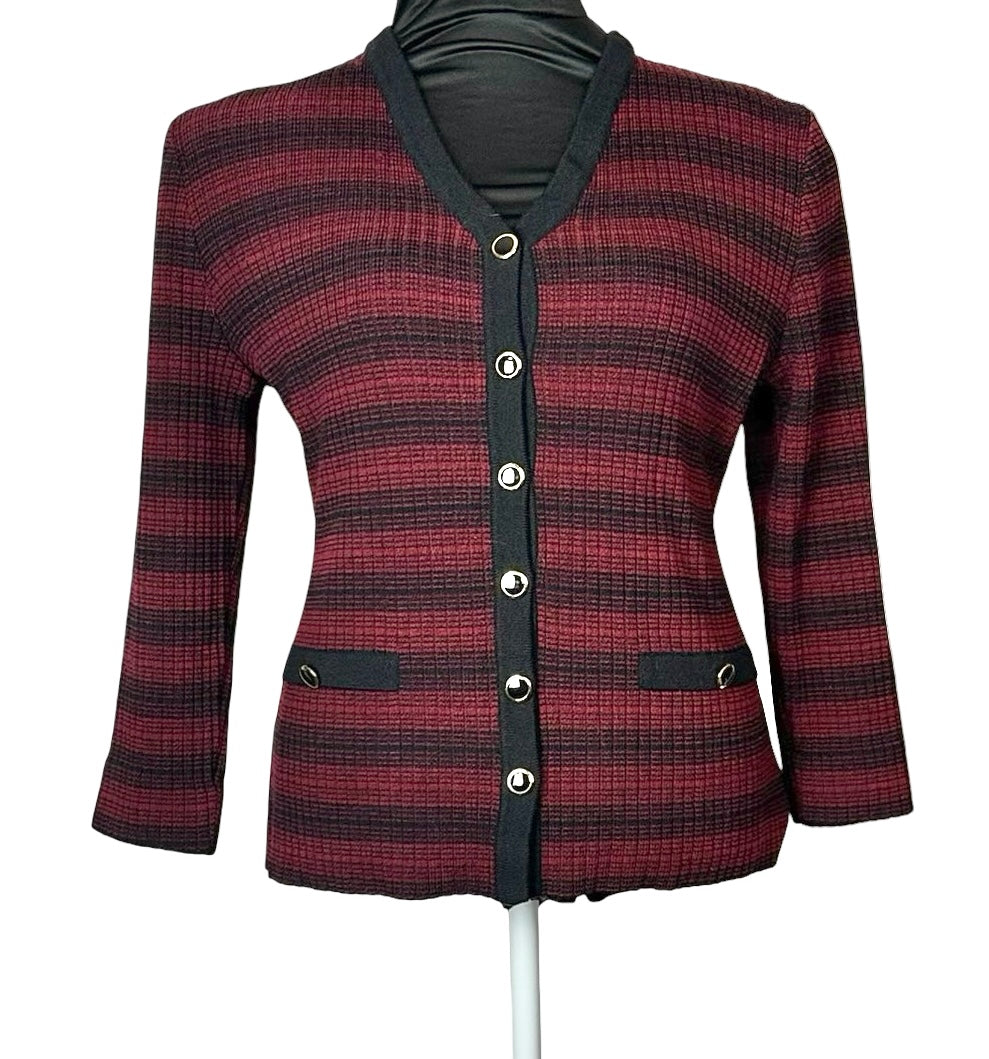 ST JOHN RED/BLACK CARDIGAN SZ 14