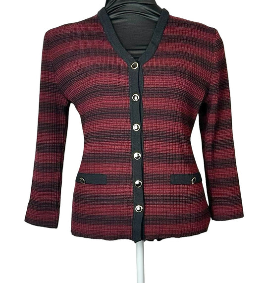 ST JOHN RED/BLACK CARDIGAN SZ 14