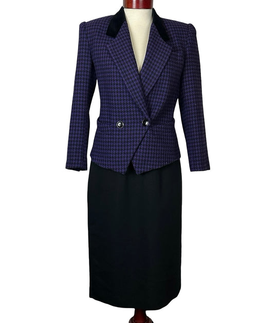SASSON PURPLE/BLACK HOUNDSTOOTH SKIRT SUIT SZ 6/8