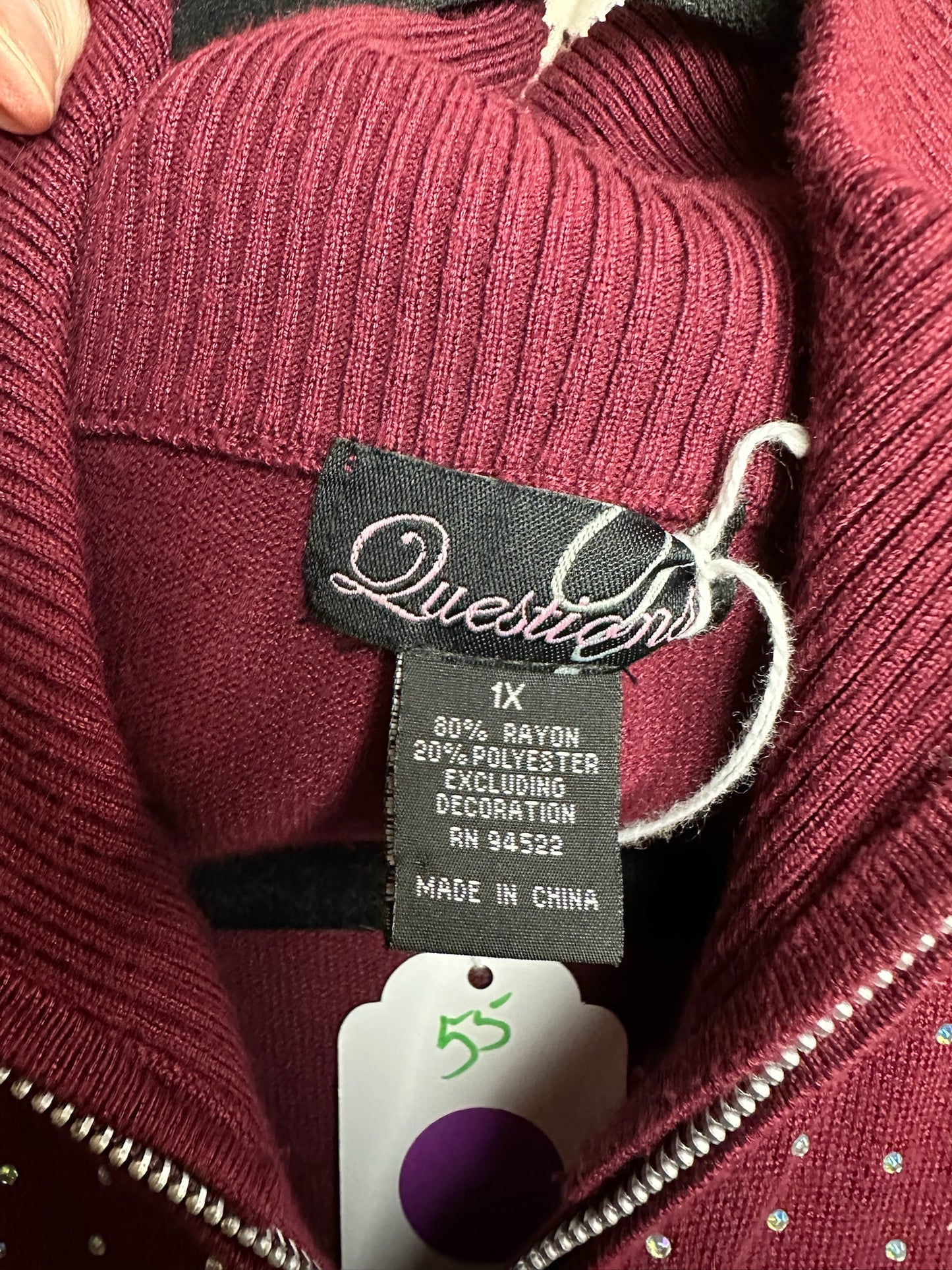 QUESTIONS BURGUNDY CARDIGAN SZ 1X