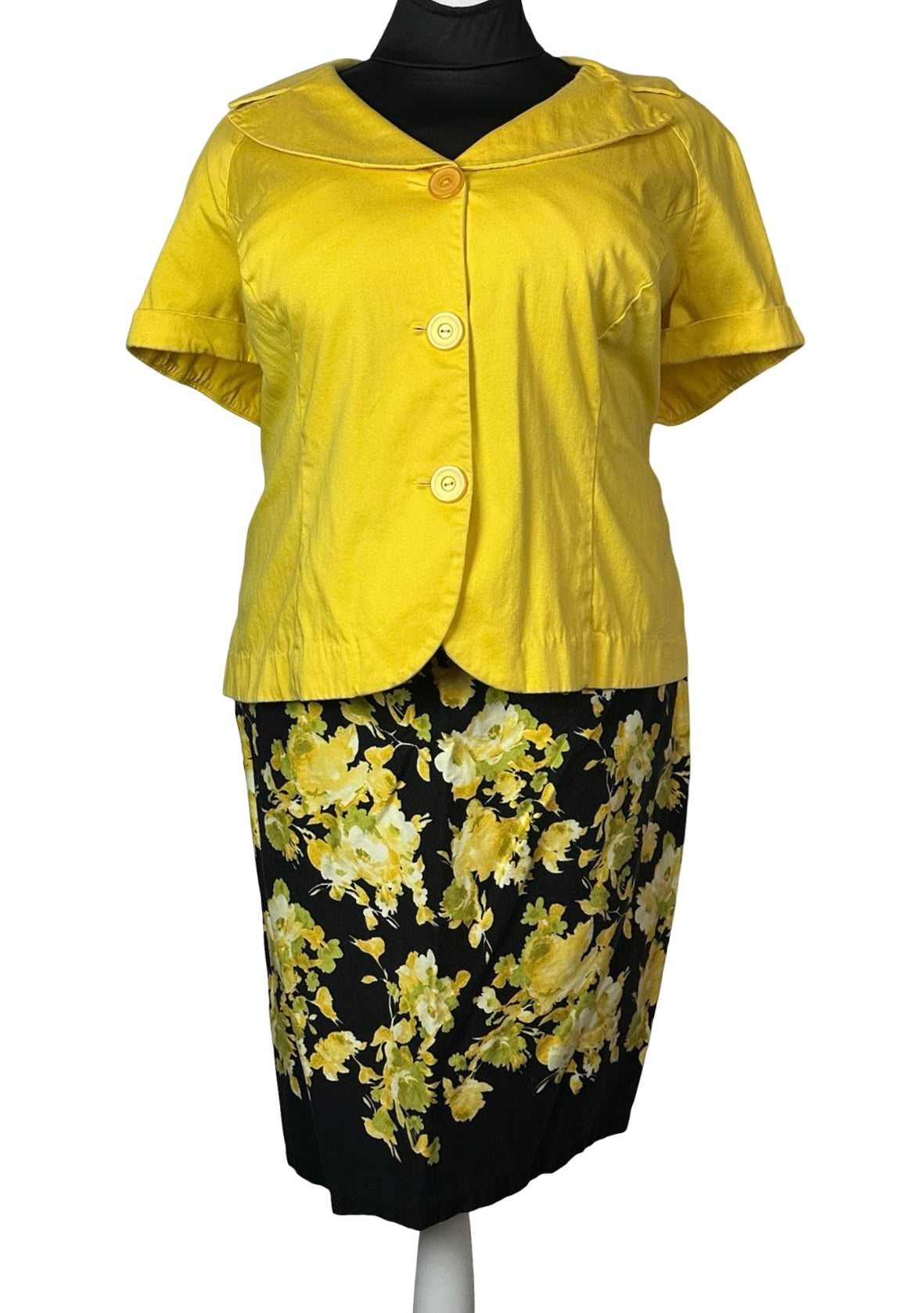 LE BOS YELLOW FLORAL SKIRT SUIT SZ 24W