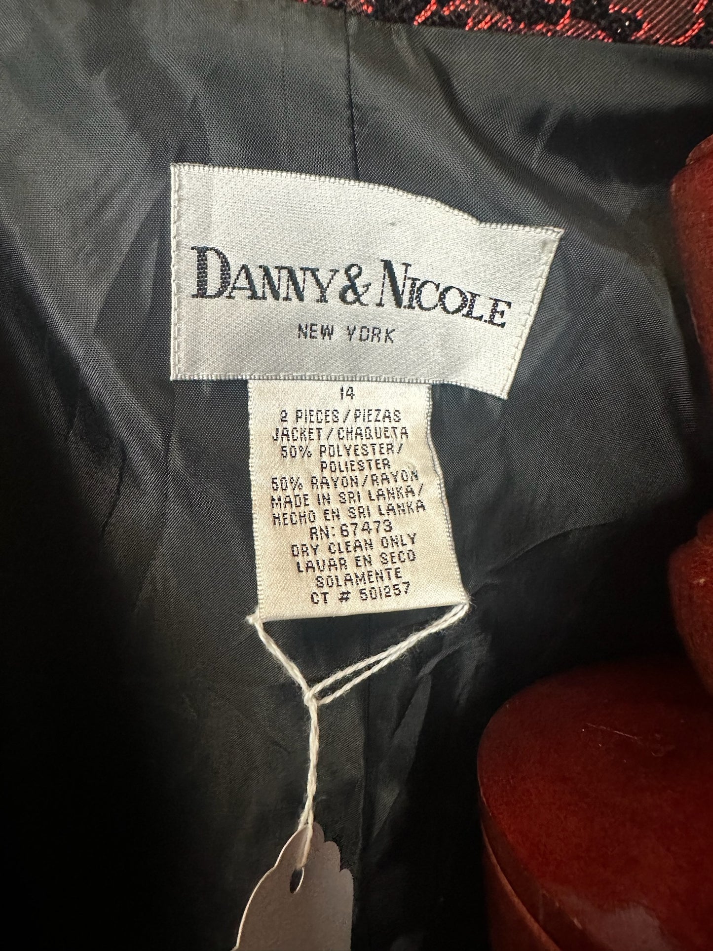 DANNY & NICOLE RED/BLACK SHIMMER JACKET SZ 14