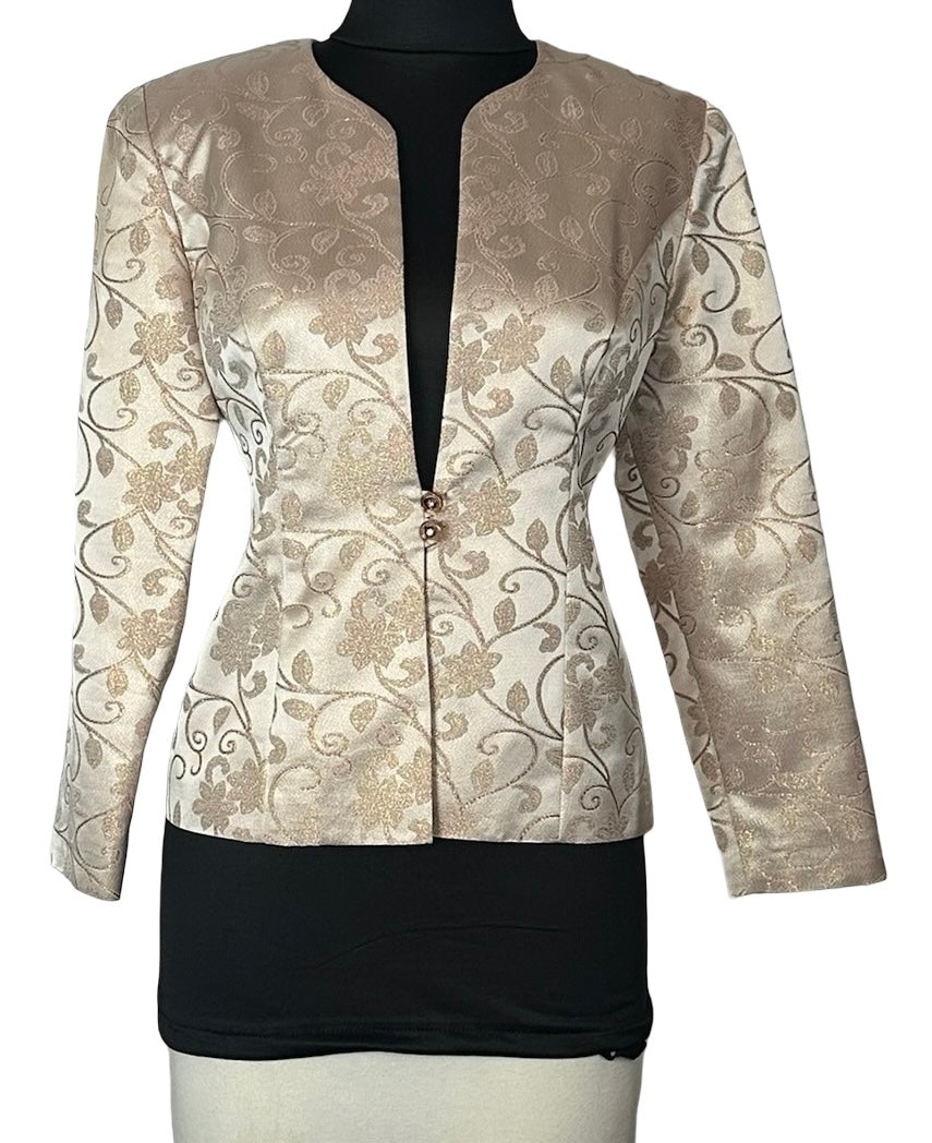 R&M RICHARDS CHAMPAGNE METALLIC SHIMMER FLORAL BLAZER SZ 8P