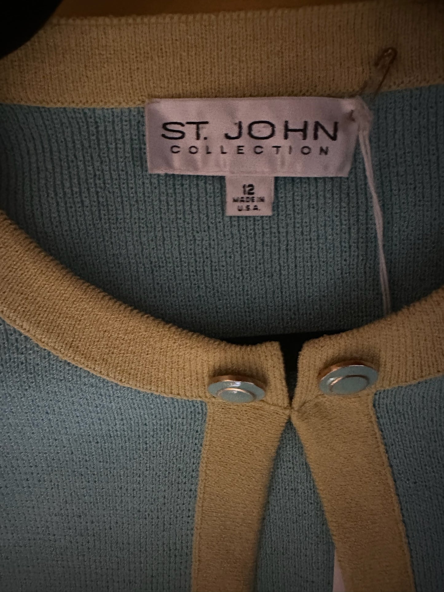 ST JOHN COLLECTION TURQUOISE/YELLOW CARDIGAN SZ 12
