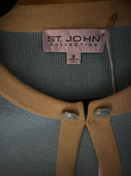 ST JOHN COLLECTION TURQUOISE/YELLOW CARDIGAN SZ 12