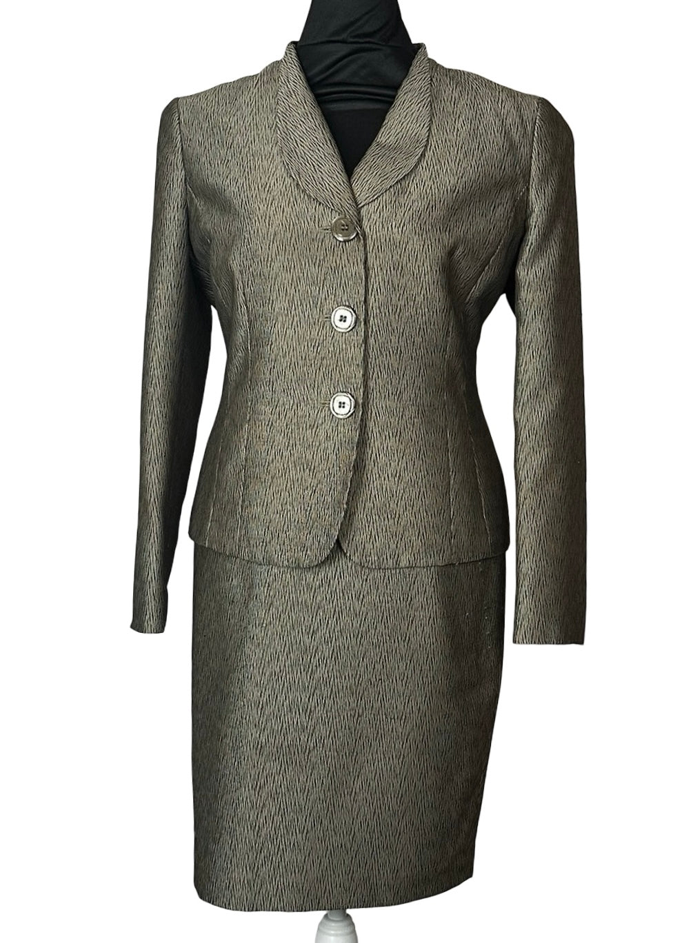 LE SUIT PETITE TAUPE/SILVER SKIRT SUIT SZ 14P