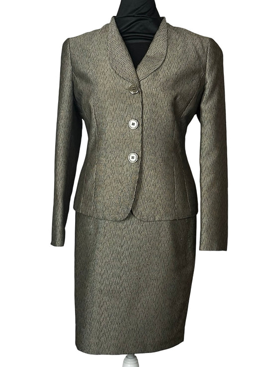 LE SUIT PETITE TAUPE/SILVER SKIRT SUIT SZ 14P