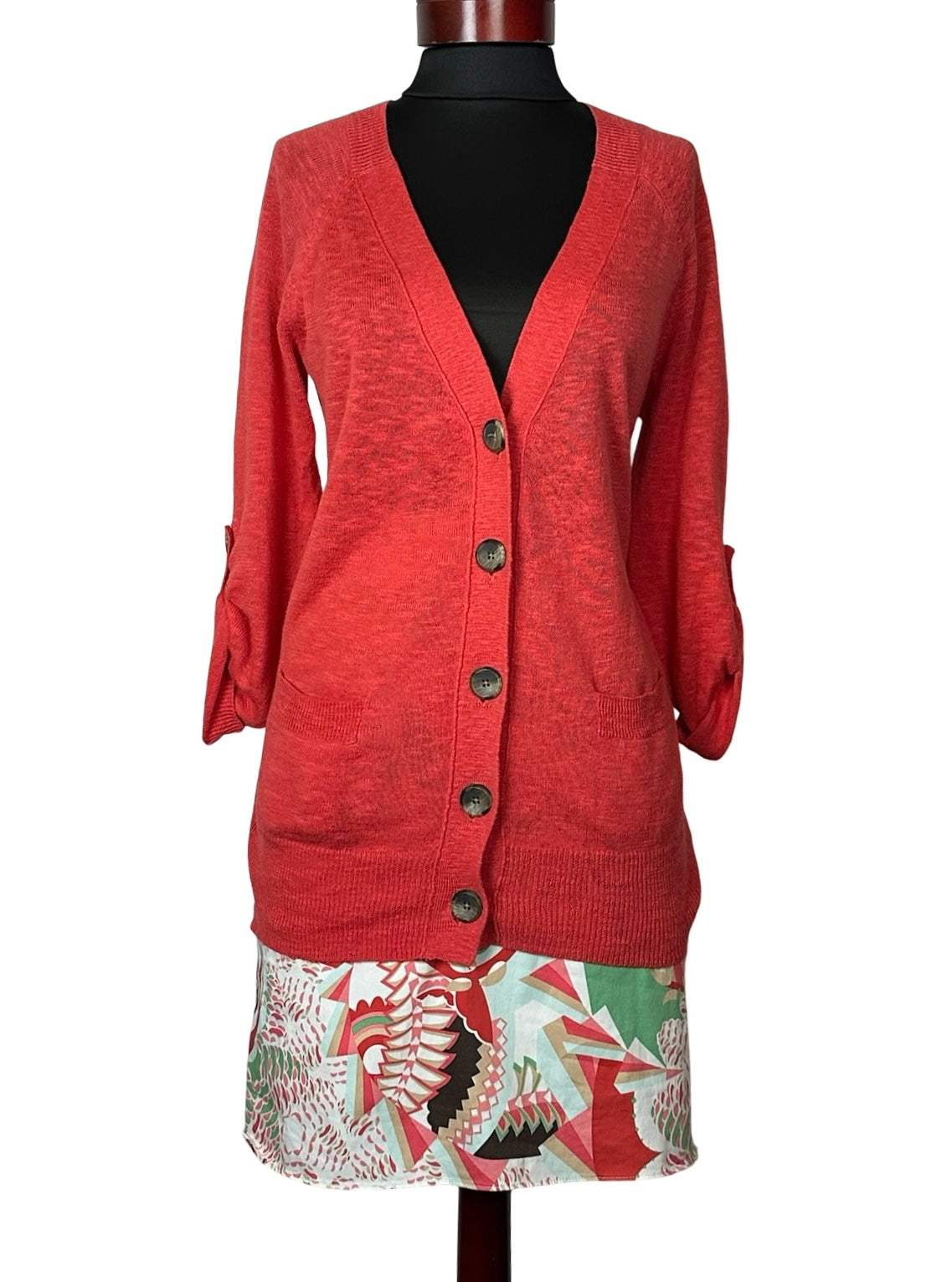 TAHARI CORAL PATTERN SKIRT & COVINGTON CARDIGAN SZ S/8