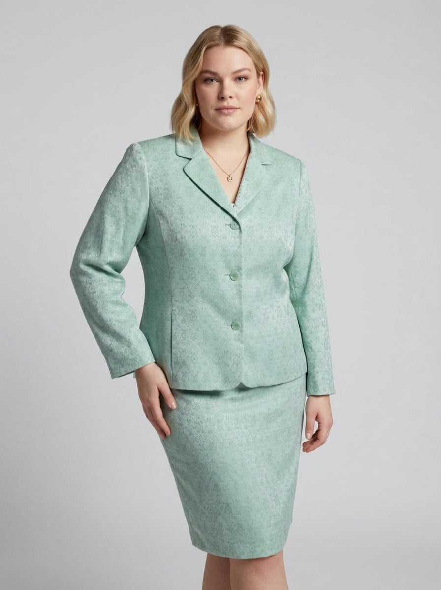 NORTON MCNAUGHTON GREEN TAN SKIRT SUIT SZ 12