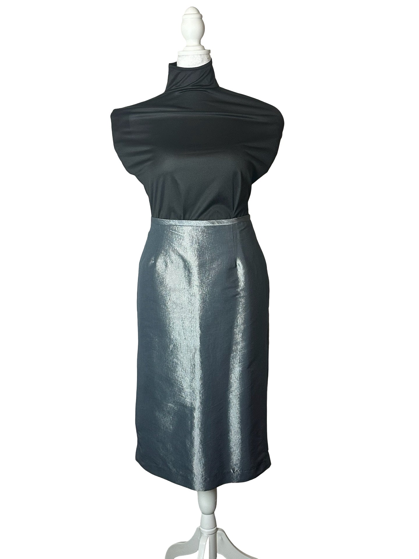 NICOLETTE LIGHT SILVERY BLUE SATIN SKIRT SUIT SZ 14