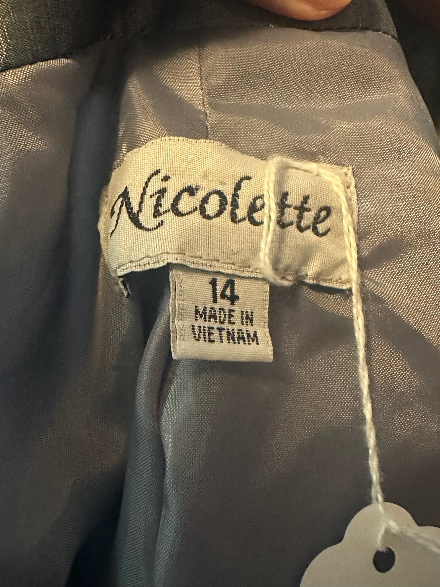NICOLETTE LIGHT SILVERY BLUE SATIN SKIRT SUIT SZ 14