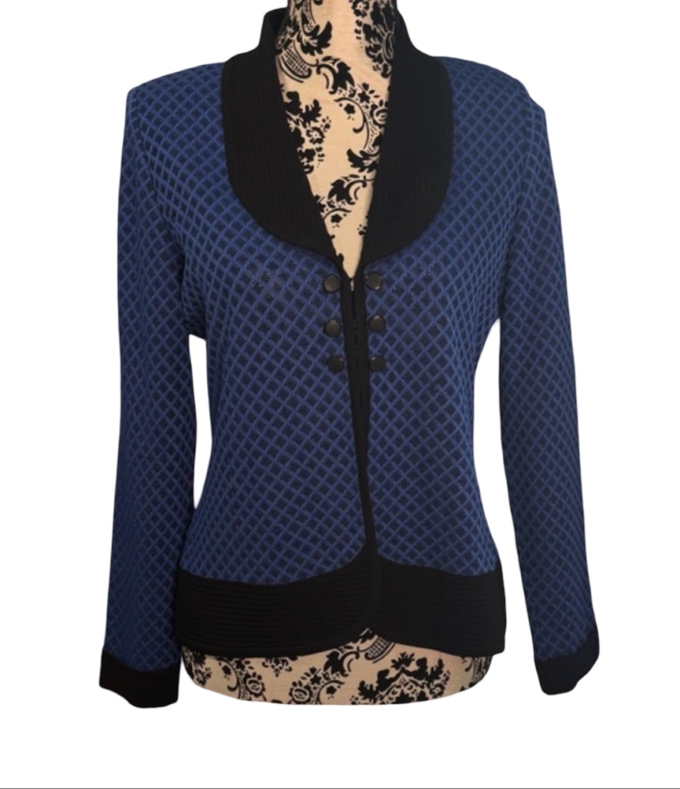 EXCLUSIVELY MISOOK BLUE/BLACK KNIT BLAZER SZ XS