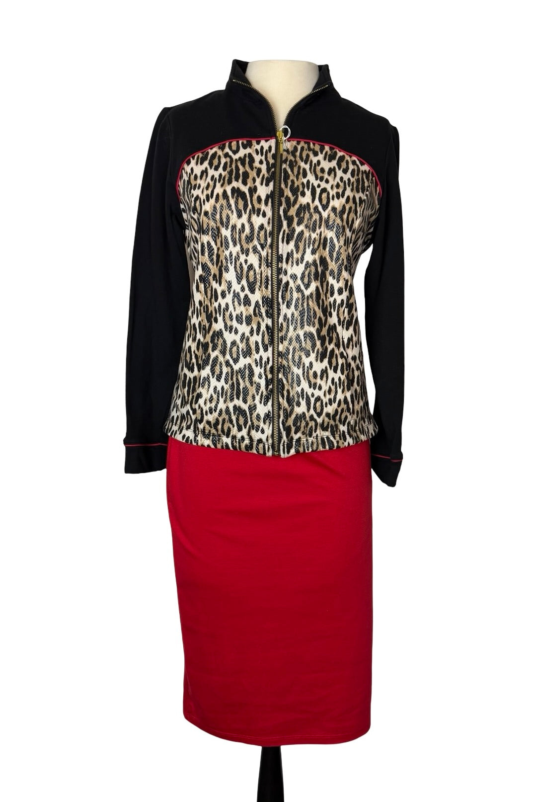 CHICOS LEOPARD SKIRT SUIT SZ 8