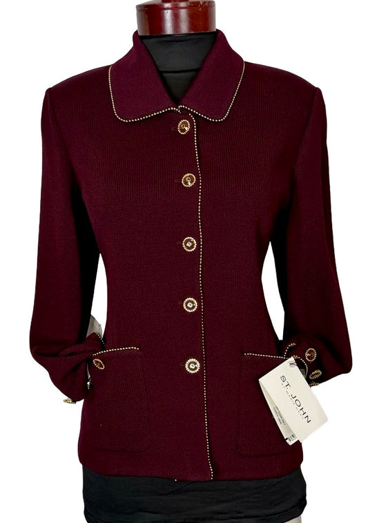 ST JOHN COLLECTION BORDEAUX WITH GOLD ACCENTS BLAZER