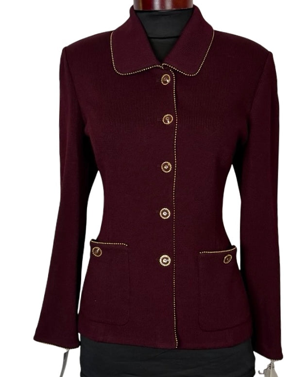 ST JOHN COLLECTION BORDEAUX WITH GOLD ACCENTS BLAZER