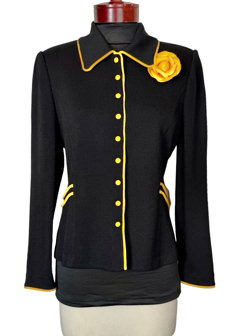 ST JOHN COLLECTION BLACK WITH YELLOW TOPAZ TRIM BLAZER NWT