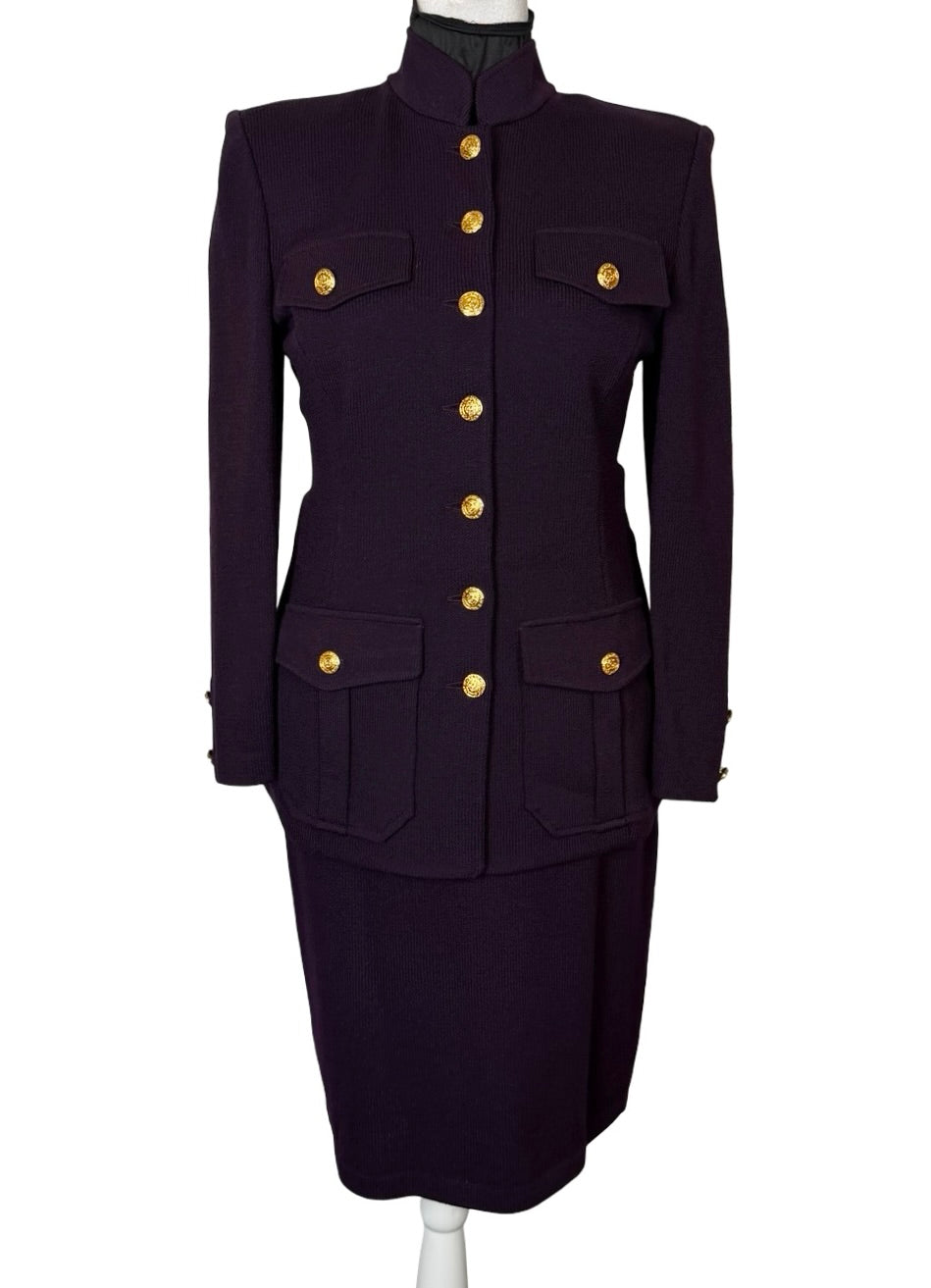 ST JOHN COLLECTION DARK PURPLE SKIRT SUIT