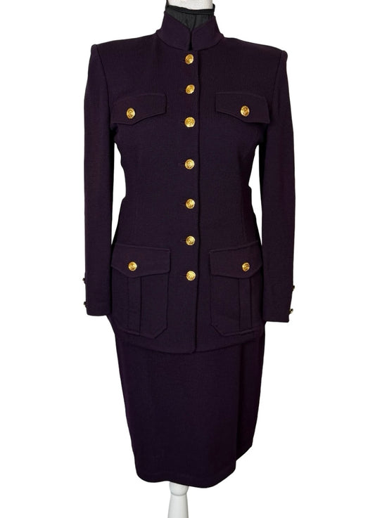 ST JOHN COLLECTION DARK PURPLE SKIRT SUIT