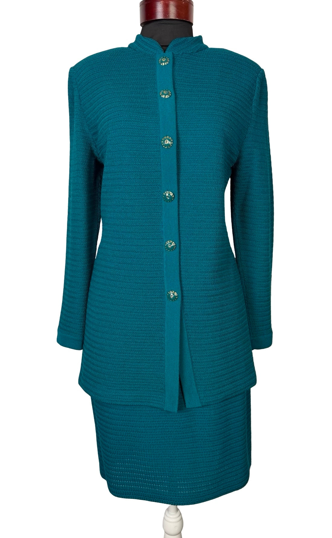 ST JOHN COLLECTION TEAL SKIRT SUIT