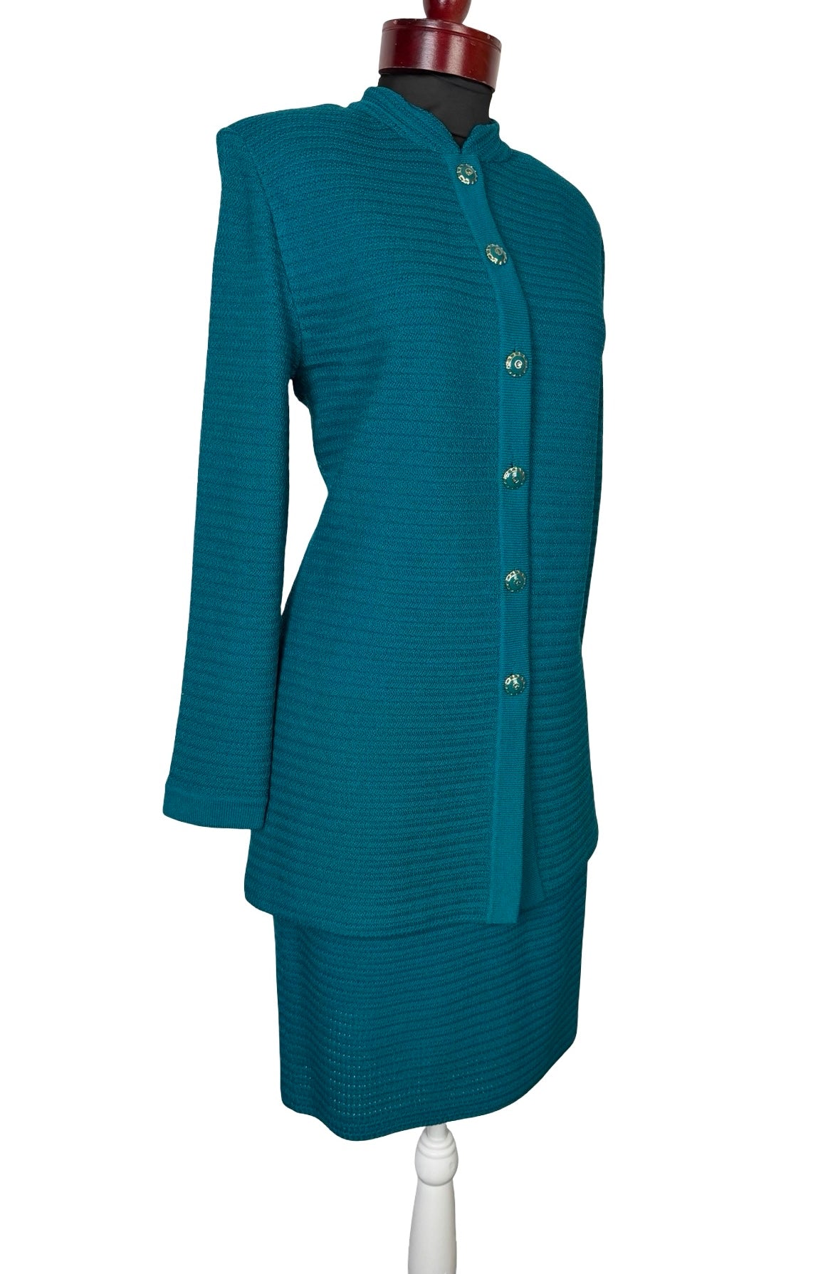 ST JOHN COLLECTION TEAL SKIRT SUIT