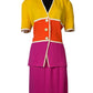 ST JOHN COLOR BLOCK SHORT SLEEVE SKIRT SUIT