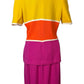 ST JOHN COLOR BLOCK SHORT SLEEVE SKIRT SUIT
