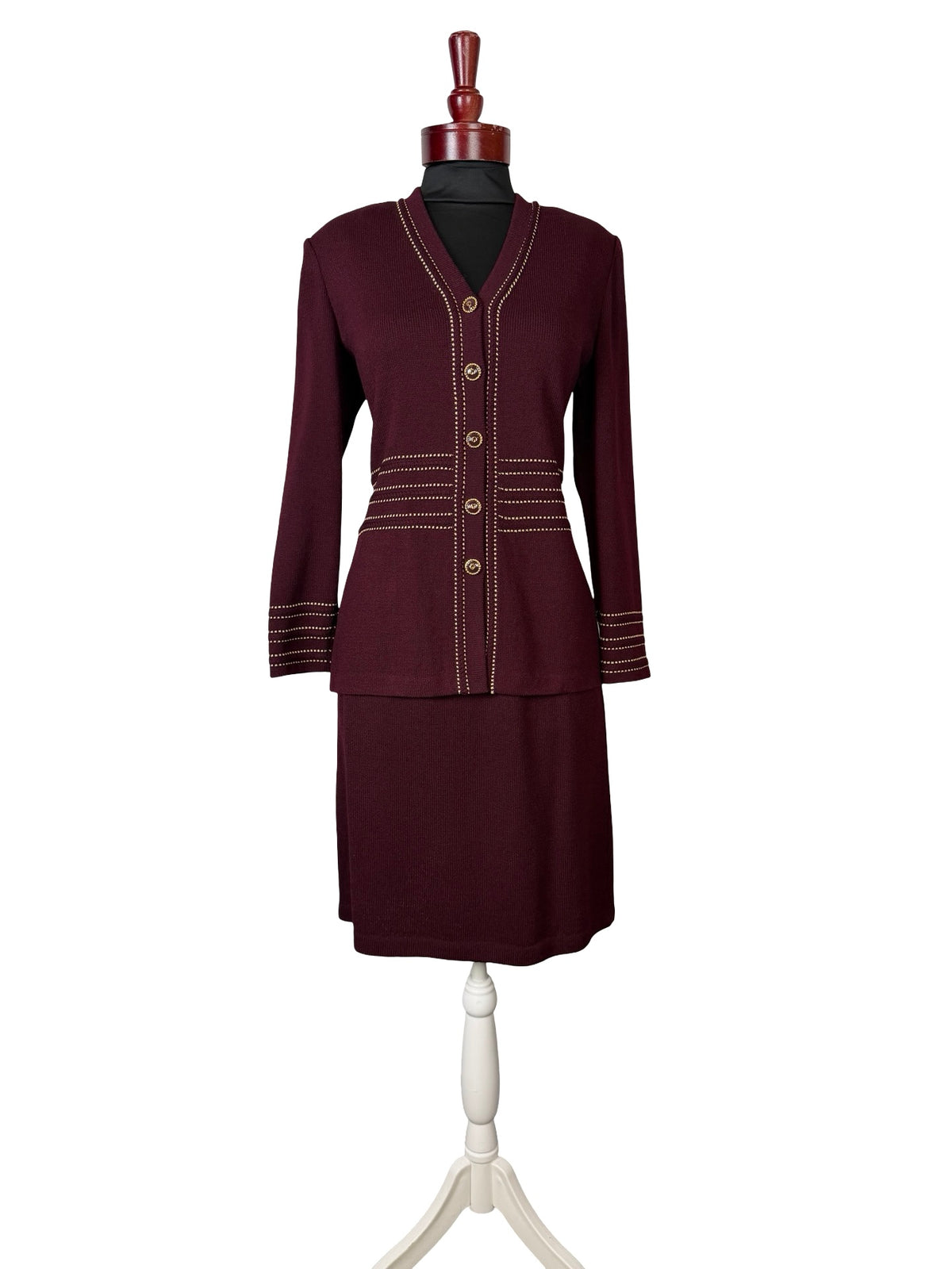 ST JOHN COLLECTION MAROON SKIRT SUIT