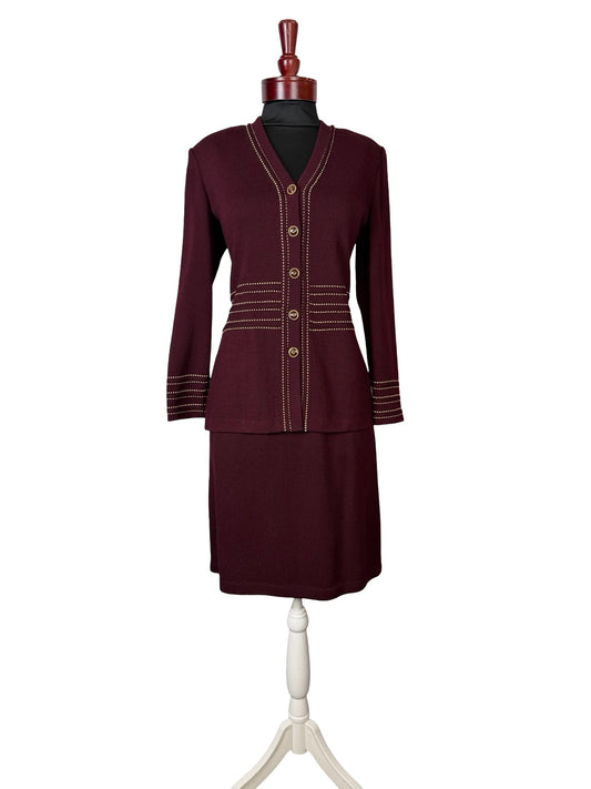 ST JOHN COLLECTION MAROON SKIRT SUIT