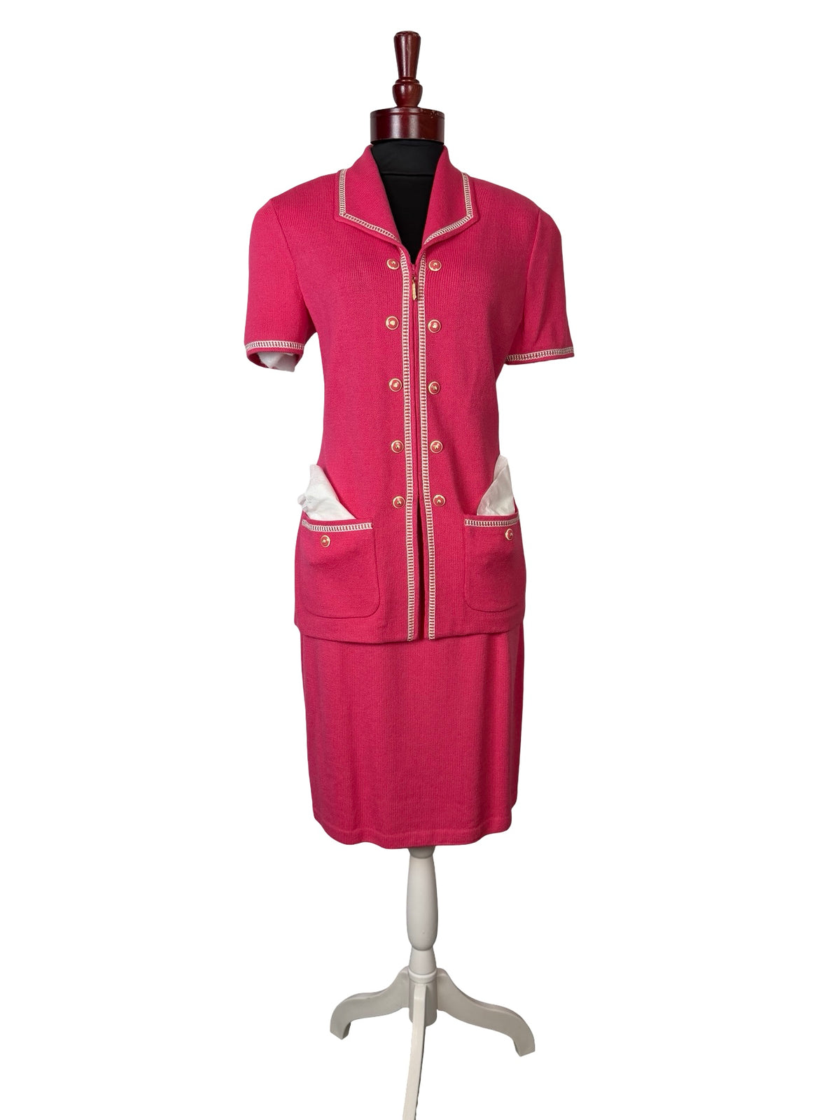 ST JOHN PINK SHORT SLEEVE SKIRT SUIT