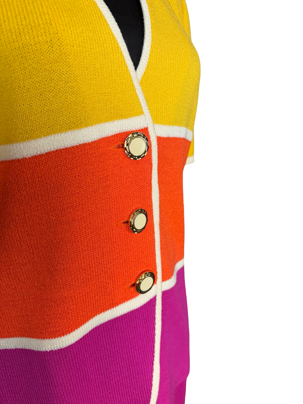 ST JOHN COLOR BLOCK SHORT SLEEVE SKIRT SUIT