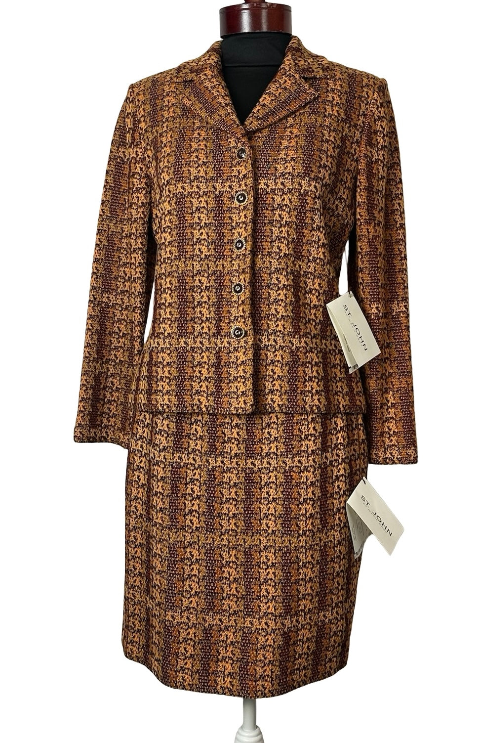 ST JOHN SPICE BROWN TWEED SKIRT SUIT