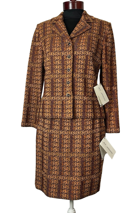 ST JOHN SPICE BROWN TWEED SKIRT SUIT