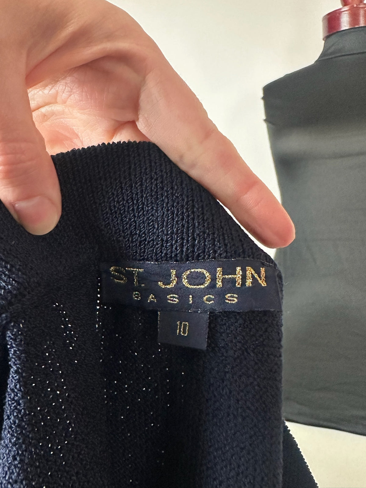 ST JOHN NAVY WITH GOLD TRIM SKIRT SUIT