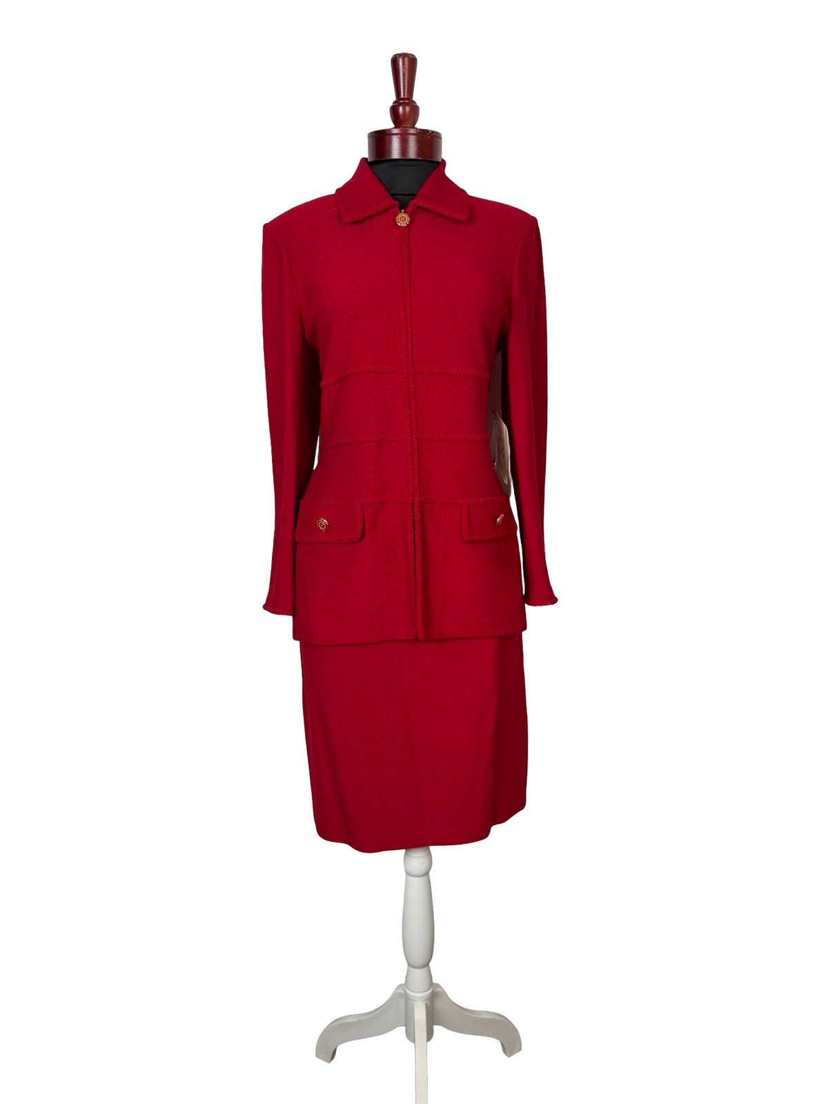 ST JOHN CRIMSON RED SKIRT SUIT